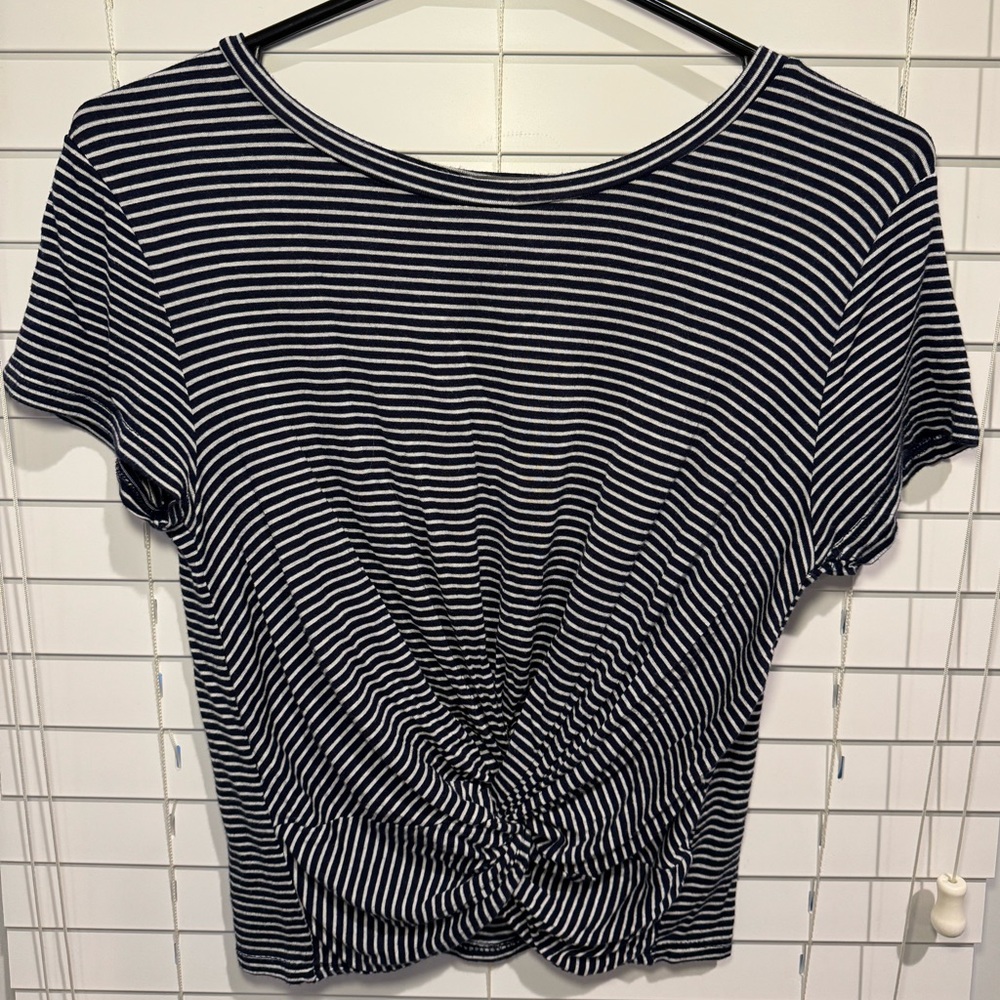 SPLASH L Dark Blue & White Striped Crop Top